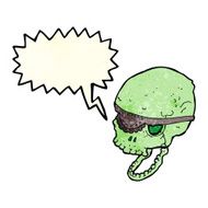 cartoon spooky skull with eye patch speech bubble N4