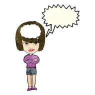 cartoon woman with folded arms imagining speech bubble N4