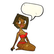 cartoon pretty woman in underwear with speech bubble N3