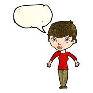 cartoon woman shrugging shoulders with speech bubble N174