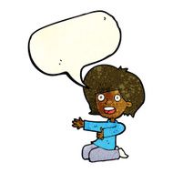 cartoon shocked woman on knees with speech bubble N3