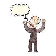 cartoon terrified old man with speech bubble N8