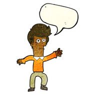 cartoon man waving with speech bubble N9