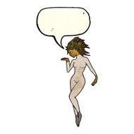 cartoon future space woman with speech bubble N3