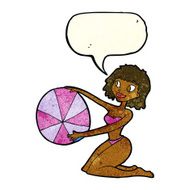 cartoon bikini girl with beach ball speech bubble N3