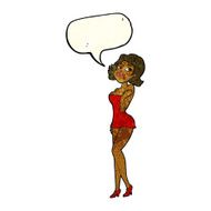 cartoon attractive woman in short dress with speech bubble N3