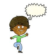 cartoon happy waving boy with speech bubble N8