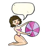 cartoon bikini girl with beach ball speech bubble N4