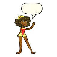 cartoon swimmer woman with speech bubble N3
