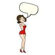 cartoon attractive woman in short dress with speech bubble N4