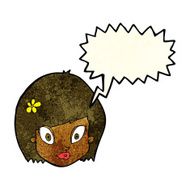 cartoon happy female face with speech bubble N60
