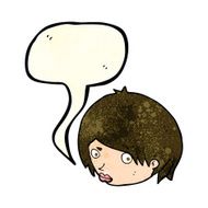 cartoon female face with raised eyebrow speech bubble N4