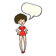 cartoon happy woman with hands on hips speech bubble N6
