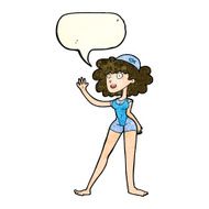 cartoon swimmer woman with speech bubble N4