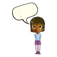 cartoon shy girl with speech bubble N4