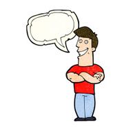 cartoon grinning man with speech bubble N29