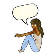 cartoon happy woman sitting with speech bubble N5