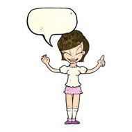 cartoon pretty girl with idea speech bubble N10
