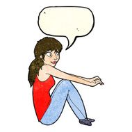 cartoon happy woman sitting with speech bubble N6