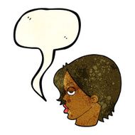 cartoon woman raising eyebrow with speech bubble N6