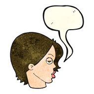 cartoon woman raising eyebrow with speech bubble N7