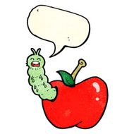 cartoon bug eating apple with speech bubble N7