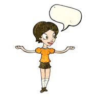 cartoon woman with arms spread wide speech bubble N4
