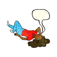 cartoon woman lying on floor with speech bubble N5