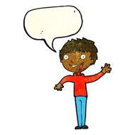 cartoon happy boy waving with speech bubble N6
