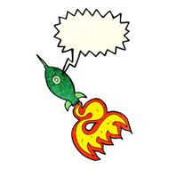 cartoon space rocket with speech bubble N8
