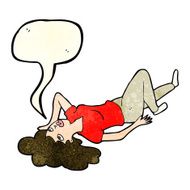 cartoon woman lying on floor with speech bubble N6
