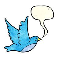 cartoon flying bird with speech bubble N6