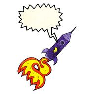cartoon space rocket with speech bubble N9