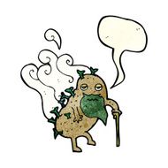 cartoon old potato with speech bubble N4