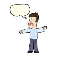 cartoon frightened man with speech bubble N32