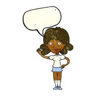 cartoon woman waving with speech bubble N115