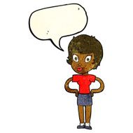 cartoon woman with hands on hips speech bubble N77