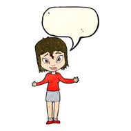 cartoon woman shrugging shoulders with speech bubble N179