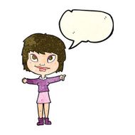 cartoon woman pointing with speech bubble N79