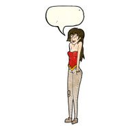 cartoon pretty woman shrugging shoulders with speech bubble N4