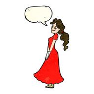 cartoon pretty woman in dress with speech bubble N16