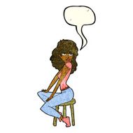 cartoon woman striking pose with speech bubble N3
