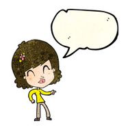 cartoon happy woman pointing with speech bubble N22