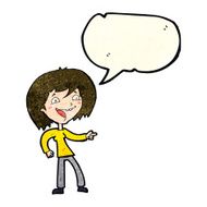 cartoon woman laughing and pointing with speech bubble N2