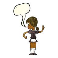 cartoon waitress calling order with speech bubble N3