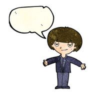 cartoon smug boy with speech bubble N4
