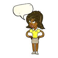 cartoon annoyed woman with hands on hips speech bubble N3