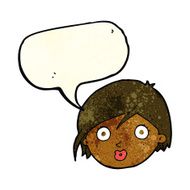 cartoon surprised female face with speech bubble N18