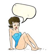 cartoon woman in swimsuit with speech bubble N4