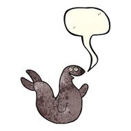 cartoon happy seal with speech bubble N7